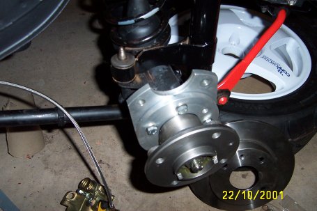 Fiesta Centre rear disk mounting plate (modified) and machined rear brake drum (modified)